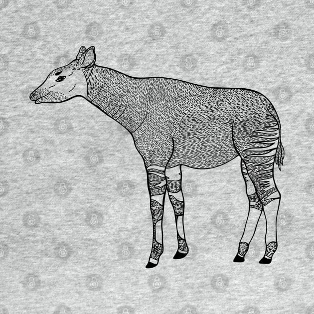 Okapi Ink Art - hand drawn African animal design - black and white by Green Paladin